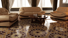Islamic geometric design with interlaces on a hardwood floor