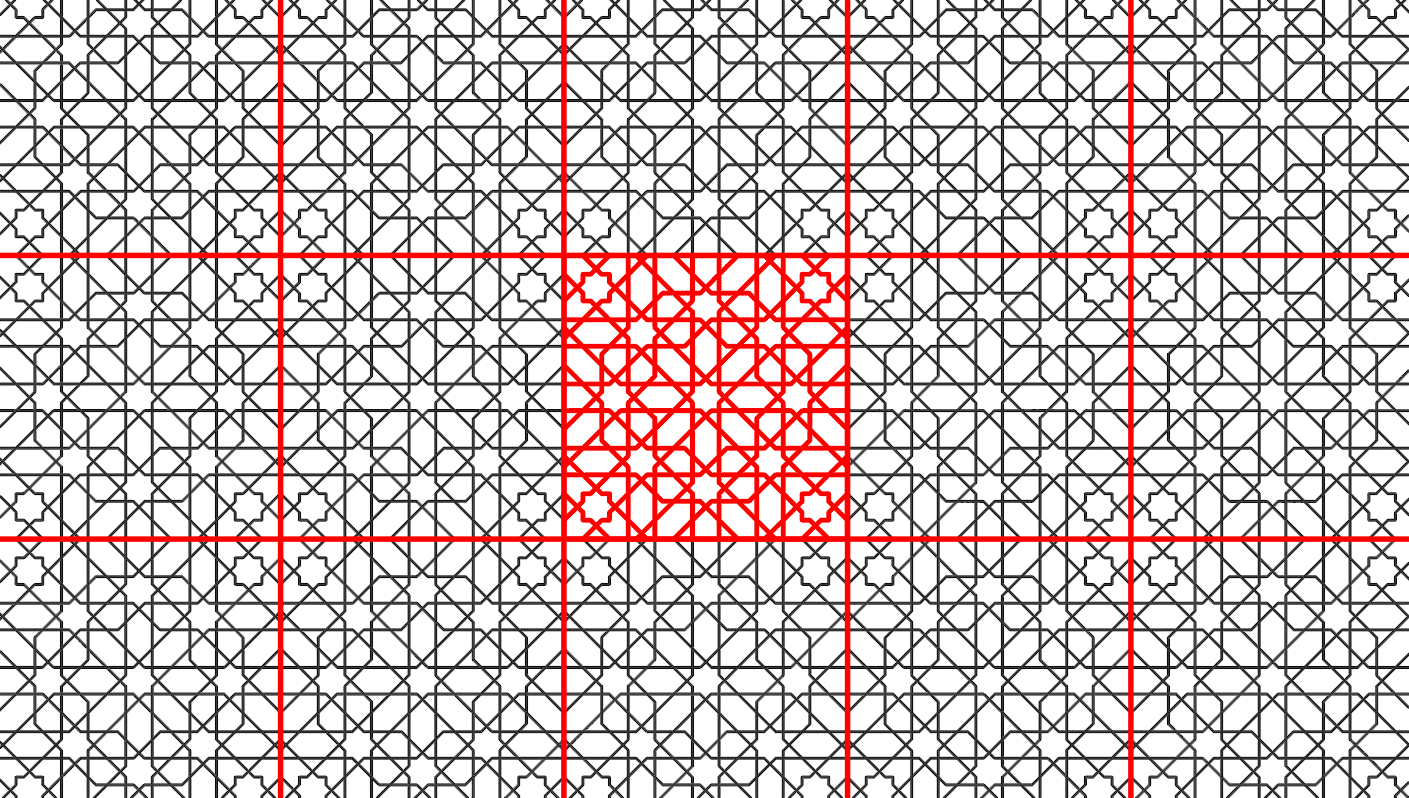 The tile pattern marked in red is easily recognizable. The puzzle is decoded and the perception of complexity is lost along with the grandness of an art form that – in such case – is grossly diluted.